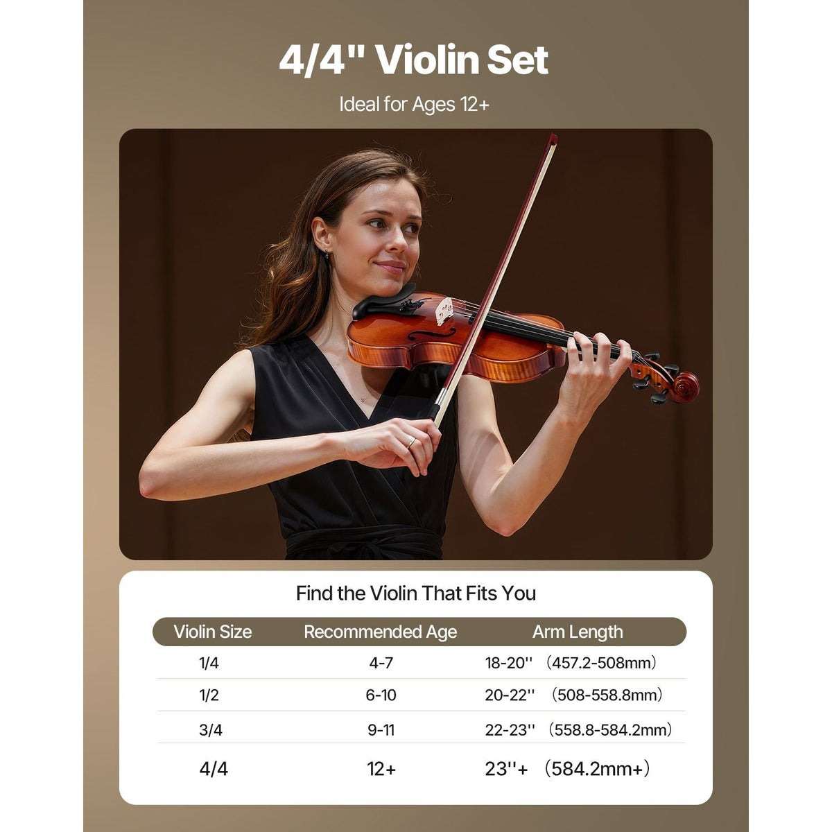 Violin 4/4 Full Size for Adults, Violin Fiddle Set for Beginners Student with Hard Case,Rosin, Bow,Shoulder Rest,Bridge,Extra Strings,Professional Solidwood Instrument (Glossy Brown Patterned)