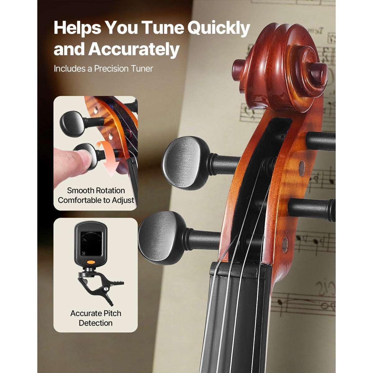 Violin 4/4 Full Size for Adults, Violin Fiddle Set for Beginners Student with Hard Case,Rosin, Bow,Shoulder Rest,Bridge,Extra Strings,Professional Solidwood Instrument (Glossy Brown Patterned)