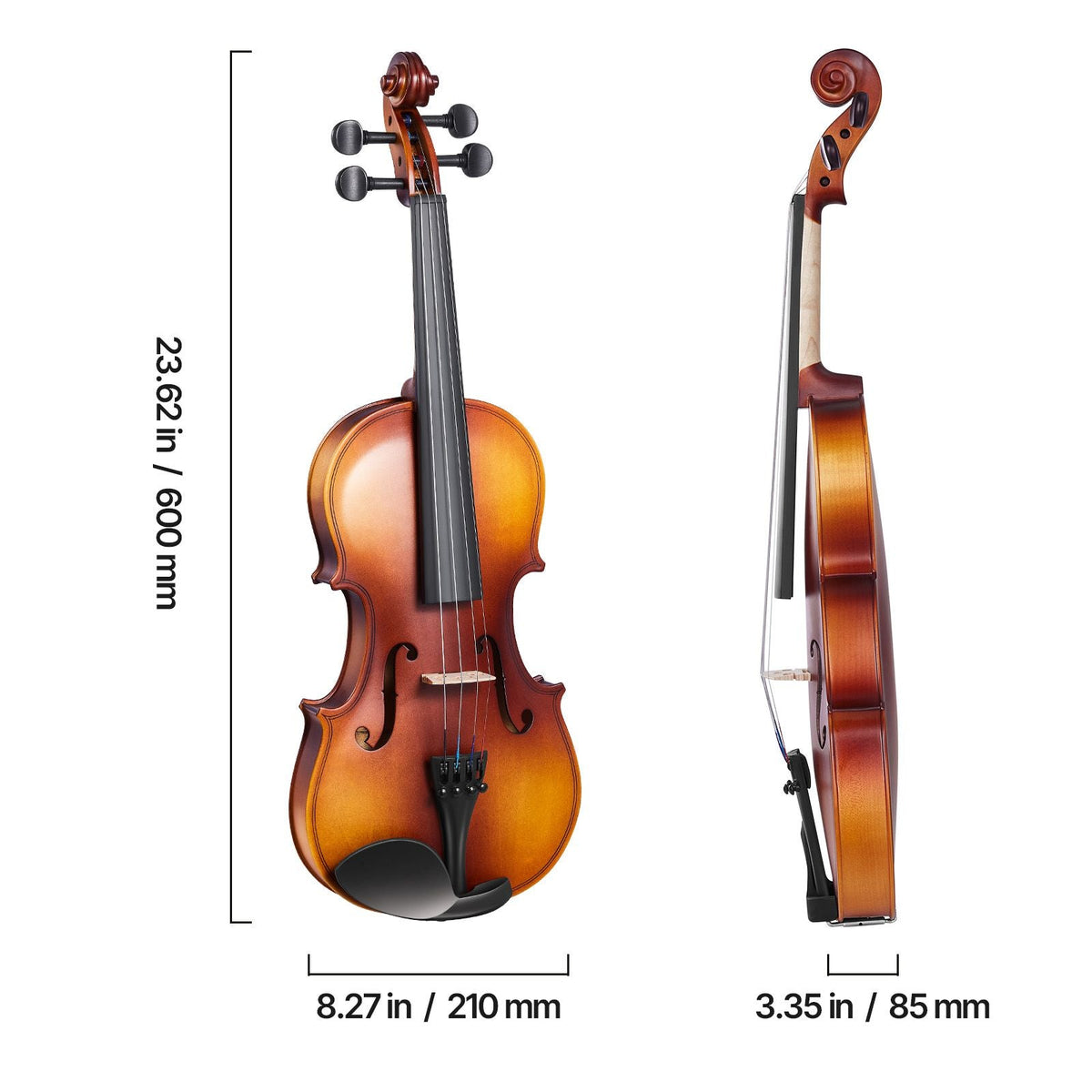 Violin 4/4 Full Size for Adults, Violin Fiddle Set for Beginners with Hard Case, Rosin, Bow, Shoulder Rest, Bridge, Tuner and Extra Strings, Professional Musical Instruments for Student (Brown)