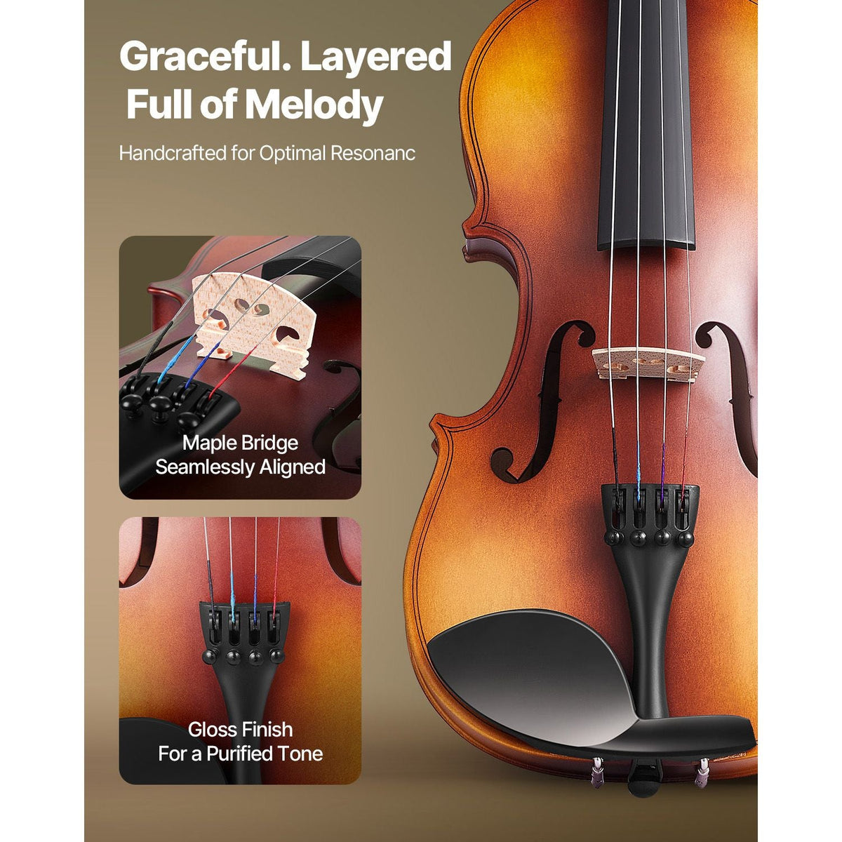 Violin 4/4 Full Size for Adults, Violin Fiddle Set for Beginners with Hard Case, Rosin, Bow, Shoulder Rest, Bridge, Tuner and Extra Strings, Professional Musical Instruments for Student (Brown)