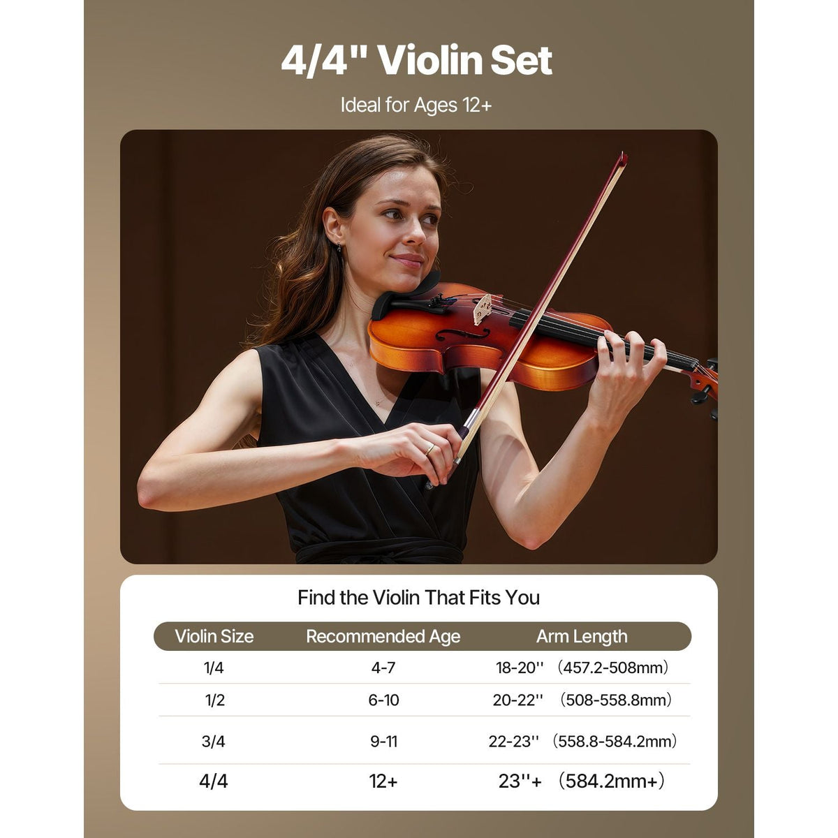 Violin 4/4 Full Size for Adults, Violin Fiddle Set for Beginners with Hard Case, Rosin, Bow, Shoulder Rest, Bridge, Tuner and Extra Strings, Professional Musical Instruments for Student (Brown)
