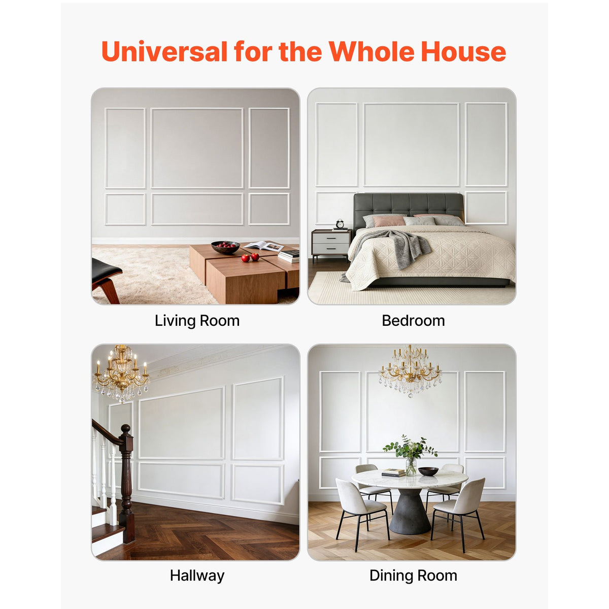 Wall Molding 3 Pack, Wainscoting Panels Kit, Lightweight Paintable Polystyrene, Easy to Install Accent Wall Trim for Interior Décor Living Room, Bedroom, Home, White (23x56.3 + 23x23 in)