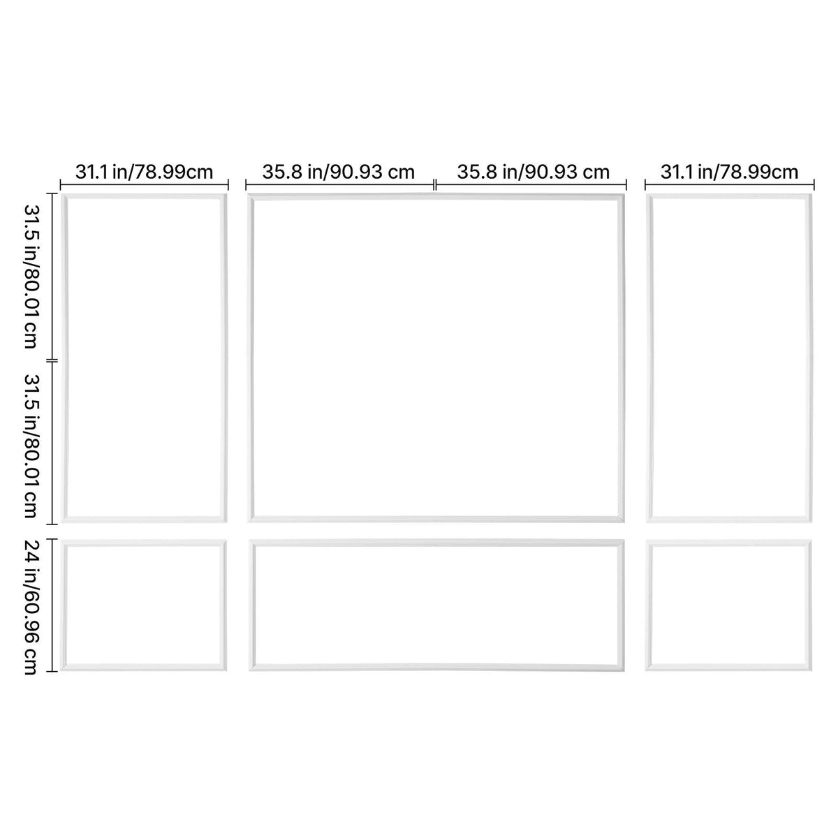 Wall Molding 3 Pack, Wainscoting Panels Kit, Lightweight Paintable Polystyrene, Easy to Install Accent Wall Trim for Interior Décor Living Room, Bedroom, Home, White (31x63 + 31x24 in)
