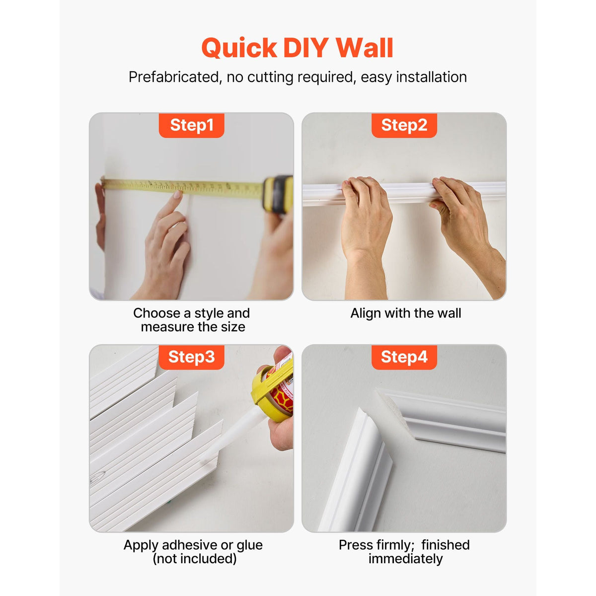 Wall Molding 3 Pack, Wainscoting Panels Kit, Lightweight Paintable Polystyrene, Easy to Install, Waterproof Accent Wide Profile Trim for Interior Living Room, Bedroom,White (24x54 + 24x24 in)