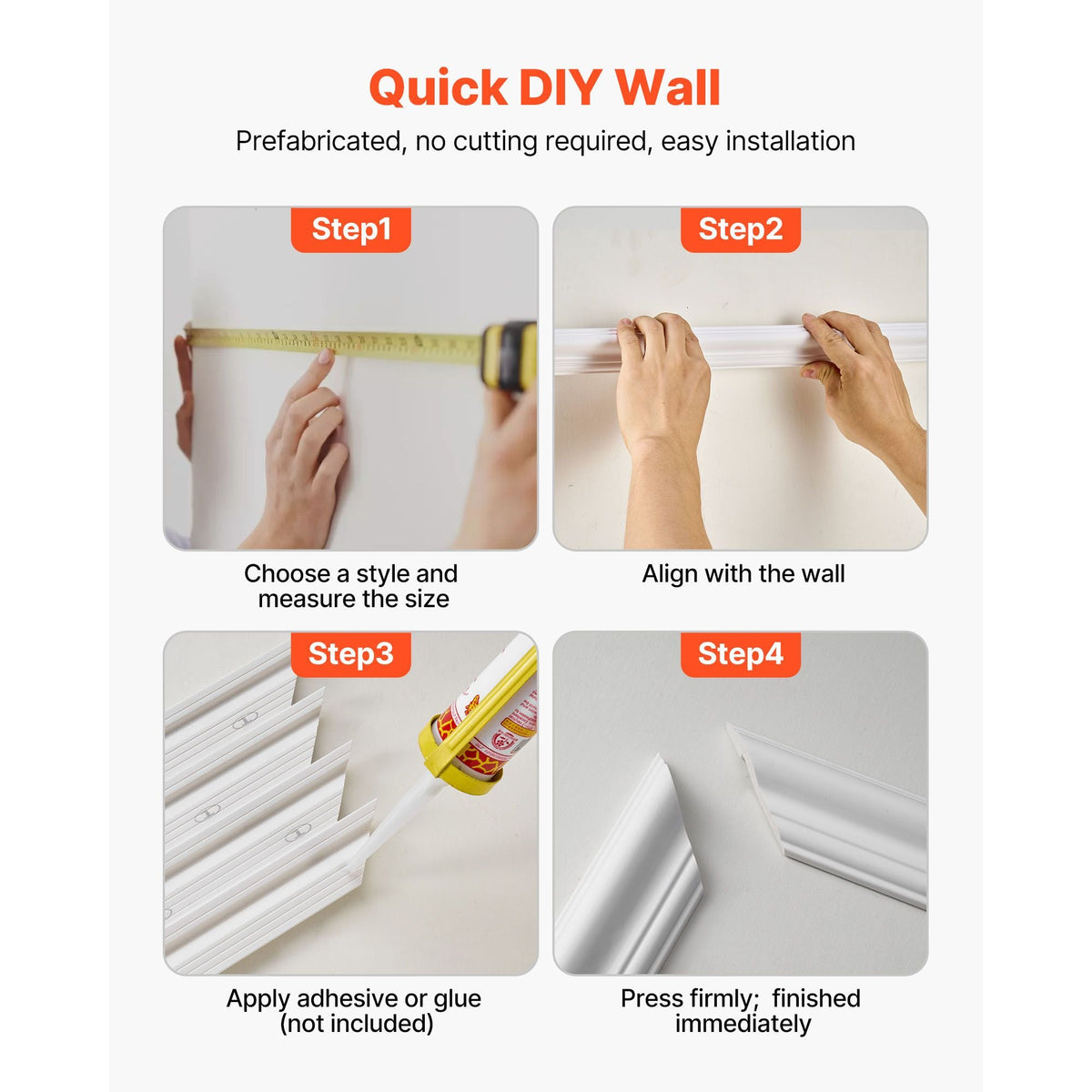 Wall Molding 6 Pack, Wainscoting Panels Kit, Lightweight Paintable Polystyrene, Easy to Install, Waterproof Accent Wall Trim for Interior Décor Living Room, Bedroom, White (24x54 + 24x24 in)