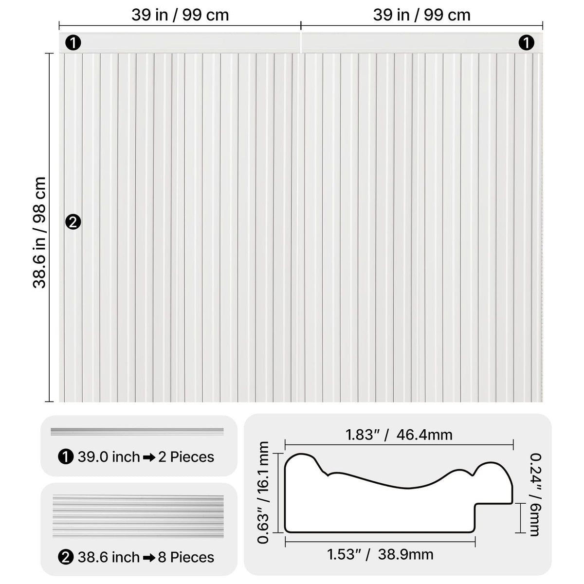 Wall Molding Kit, Wainscoting Panels, Lightweight Paintable Polystyrene, Easy to Install, Wide & Narrow Accent Wall Trim for Interior Décor Living Room, Bedroom, White (77.5 x 38.6 in )