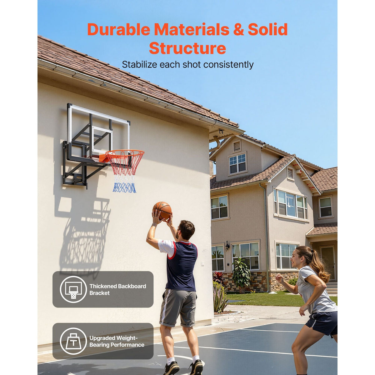 Wall Mount Basketball Hoop, 54-inch PC Backboard Mounted Basketball Hoop Outdoor with Hand-Crank Adjustment, 0.11 inch Thickened Backboard, Classic Basketballs Hoops Design, Indoor & Outdoor Use