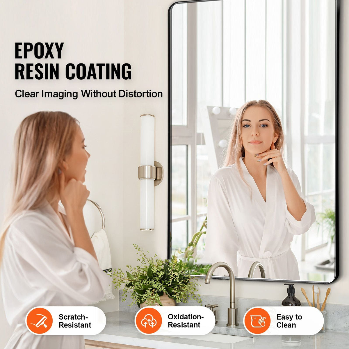 Wall Mounted Makeup Mirror, 0.15" Thick, 30" x 40" Mirror with Aluminium Alloy Frame & Explosion-Proof Film, Scratch-Resistant Mirror with Z-Shaped Bracket, Fit for Bathroom/Bedroom/Living Room
