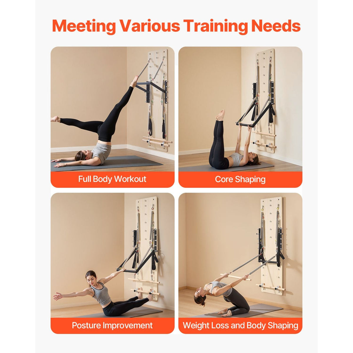 Wall Mounted Pilates Reformer Machine, Maple Wood Pilates Springboard, Exercise Equipment with Resistance Springs, Yoga Fitness Trainer, Suitable for Flexibility Balance, Home Gym Studio Workout