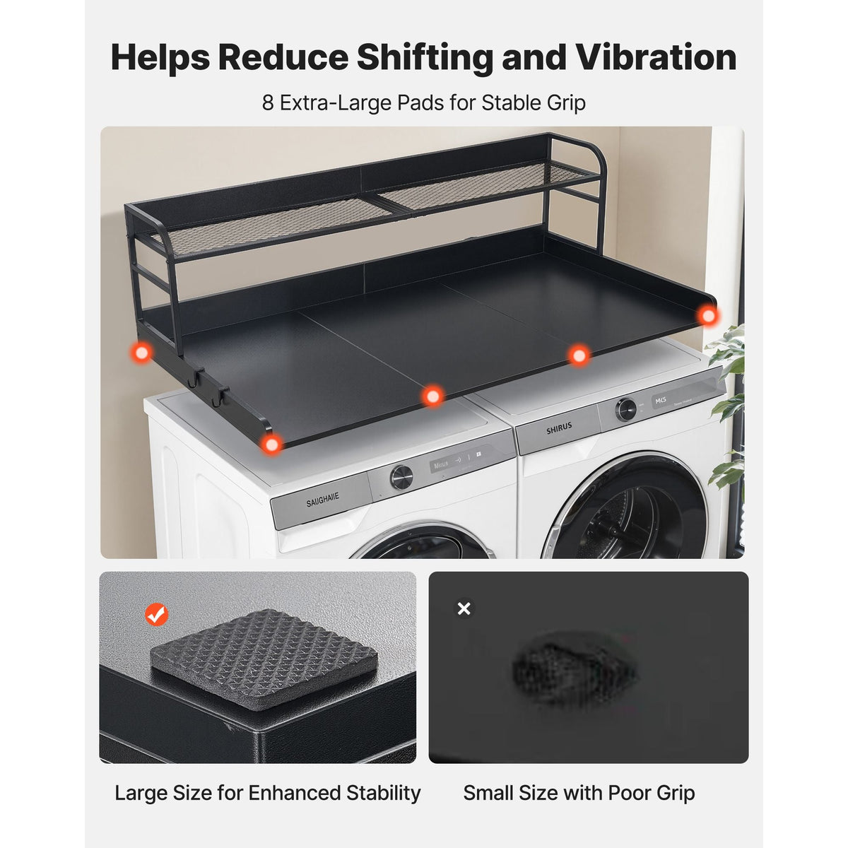 Washer Dryer Countertop with Shelf, 54 x 27.5 in Wooden Washer and Dryer Topper with Edge and 2 Hooks, Laundry Machine Topper for Laundry Closet Pantry Counter Organization and Storage, Black