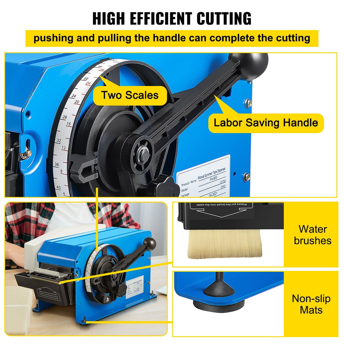 Water-Activated Tape Dispenser, Maximum 39.4\" x 3.94\" Tape, Adjustable Length, Width & Water Level, Manual Tape Dispenser with Water Brush, Carton Packaging for Express Box, Gift Box