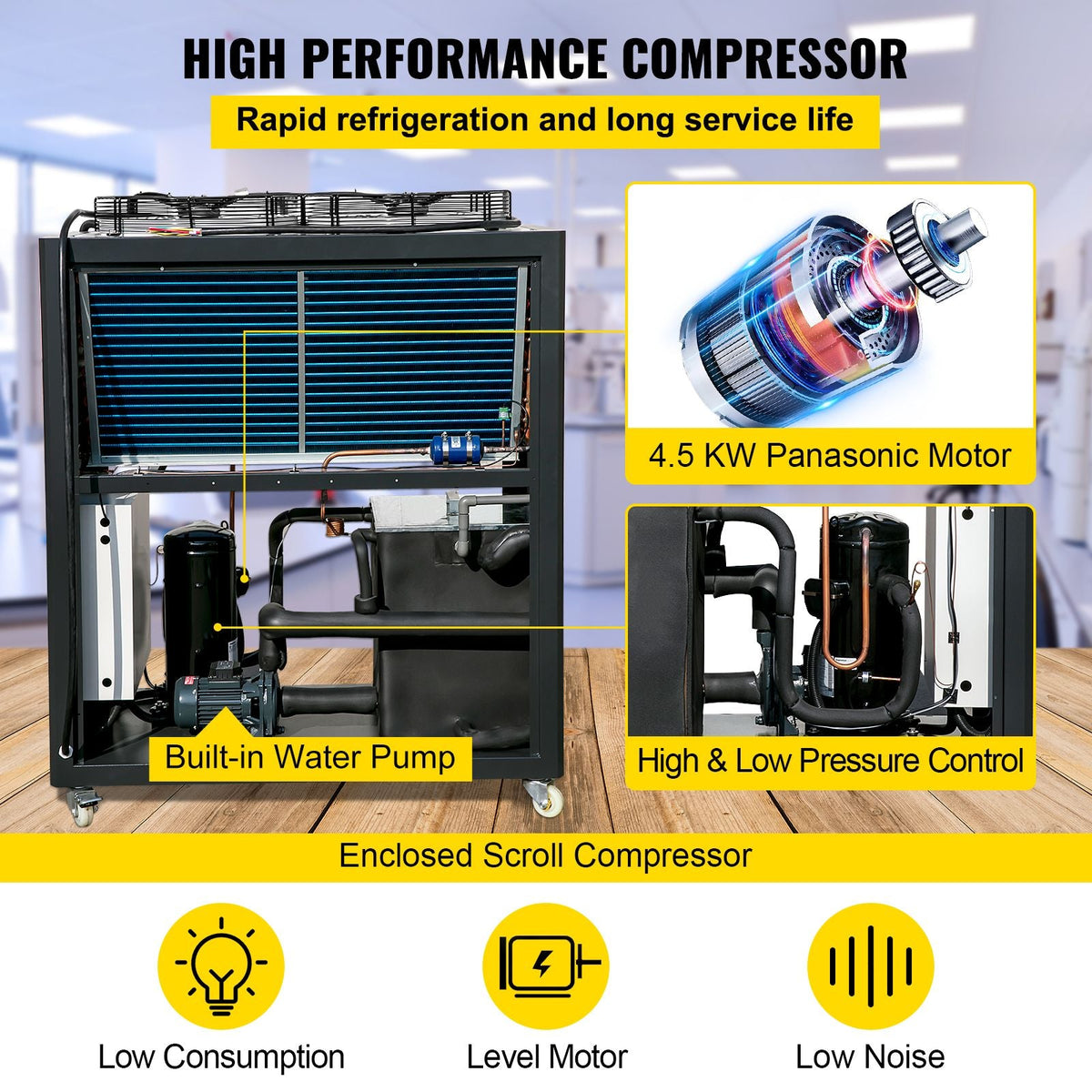 Water Chiller 6Ton Capacity, Industrial Chiller 6Hp, Air-Cooled Water Chiller, Finned Condenser, with Micro-Computer Control, Stainless Steel Water Tank Chiller Machine for Cooling Water