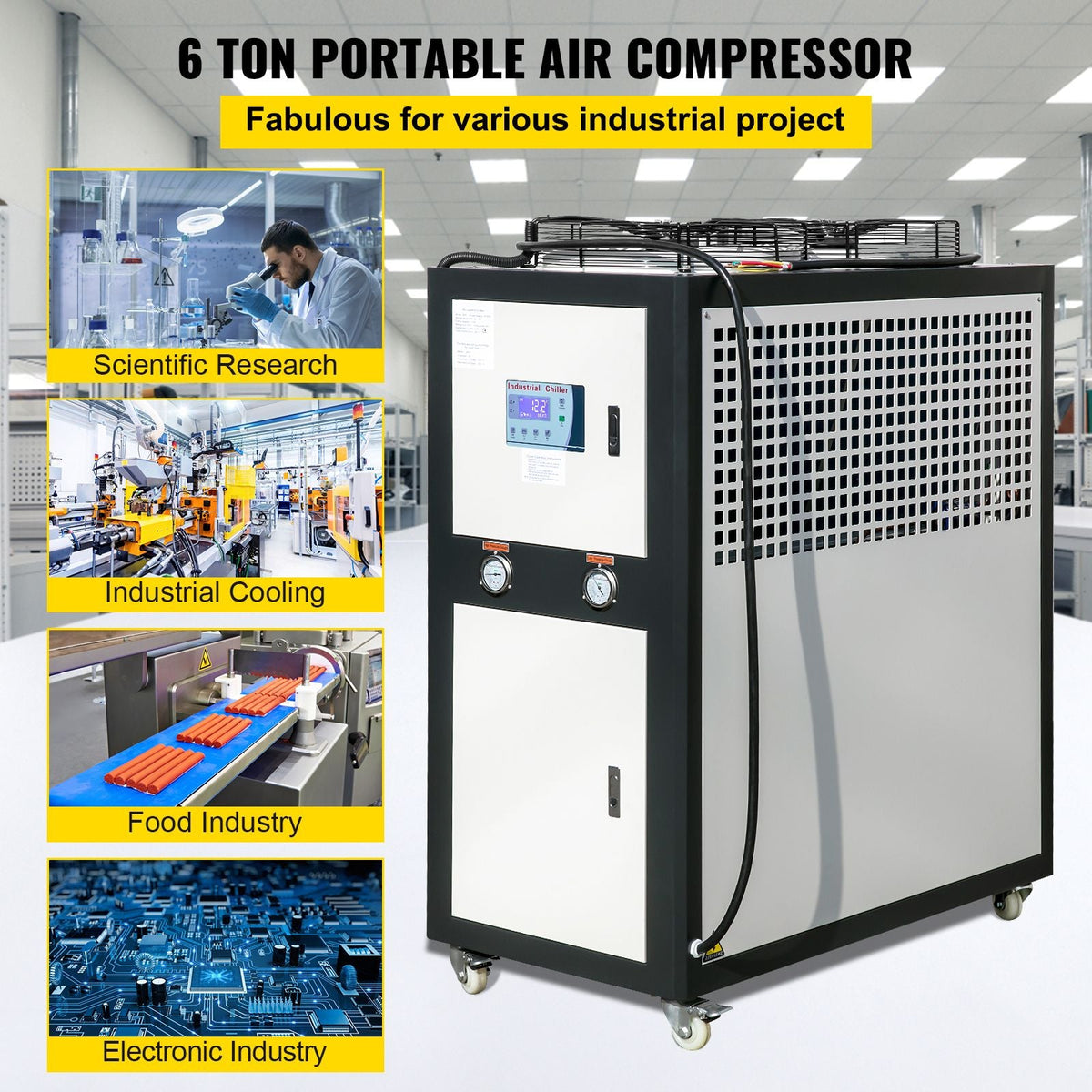 Water Chiller 6Ton Capacity, Industrial Chiller 6Hp, Air-Cooled Water Chiller, Finned Condenser, with Micro-Computer Control, Stainless Steel Water Tank Chiller Machine for Cooling Water