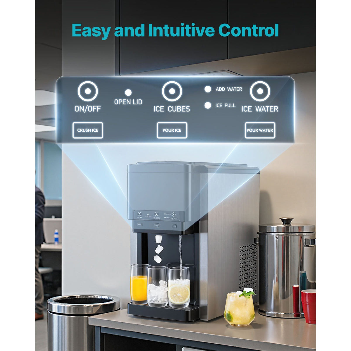 Water Dispenser with Ice Maker, 3-in-1 Countertop Water Dispenser, 35 LBS/24H, 12 Cubes/7 Min Fast Ice Making with 4 LBS Storage, Bullet/Crushed Ices & Cold-Water, for Home, Kitchen, Party