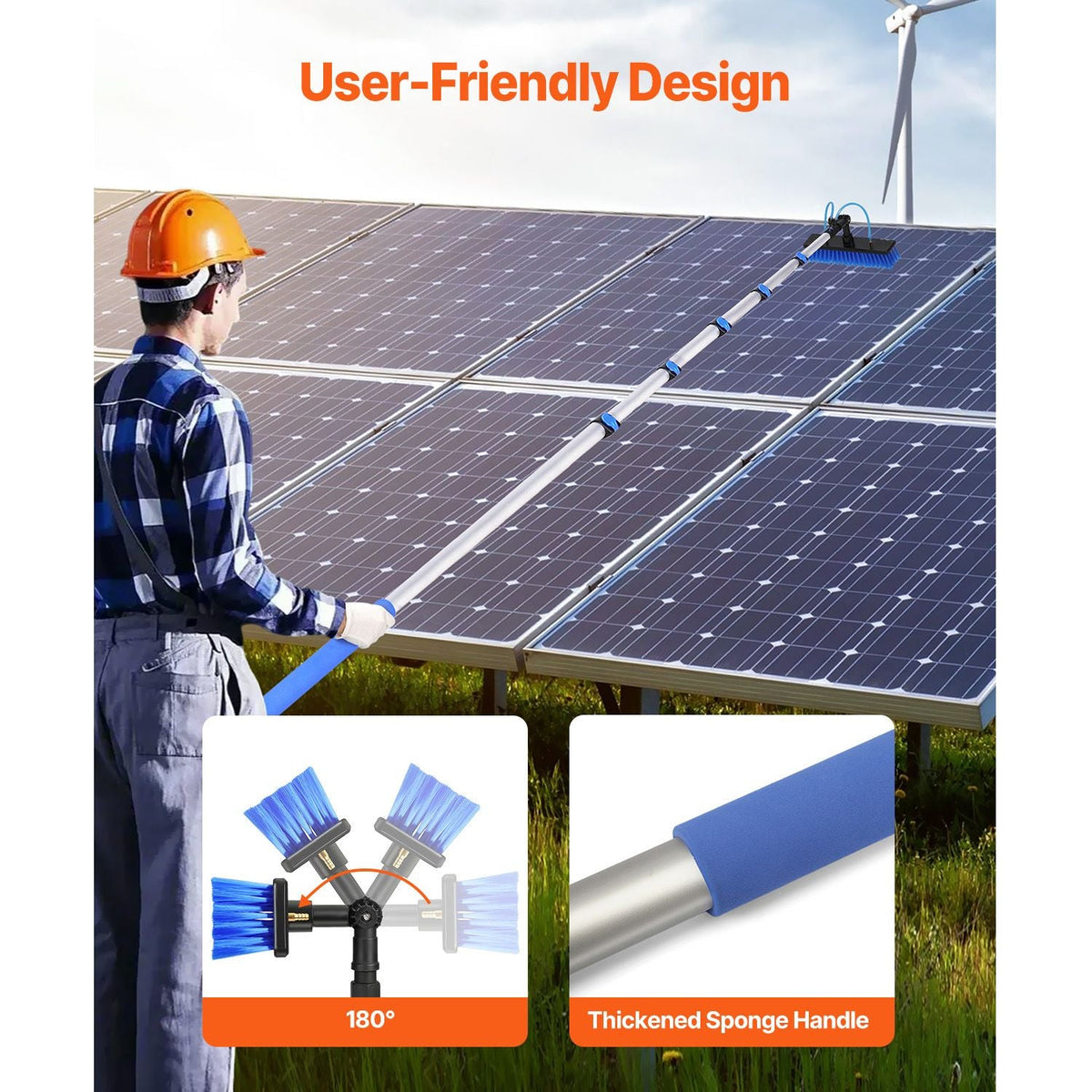 Water Fed Pole Kit, 36FT Solar Panel Cleaning Pole with Extendable Handle, 180° Rotatable Brush Head & 65.6FT Hose, Household & Outdoor Window Cleaner Tool for Caravan Solar Panel Deck