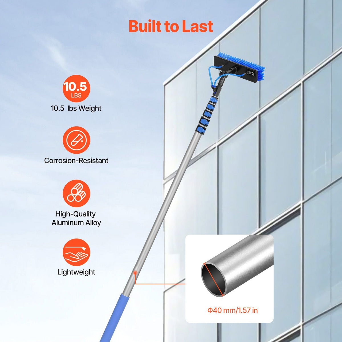 Water Fed Pole Kit, 36FT Solar Panel Cleaning Pole with Extendable Handle, 180° Rotatable Brush Head & 65.6FT Hose, Household & Outdoor Window Cleaner Tool for Caravan Solar Panel Deck