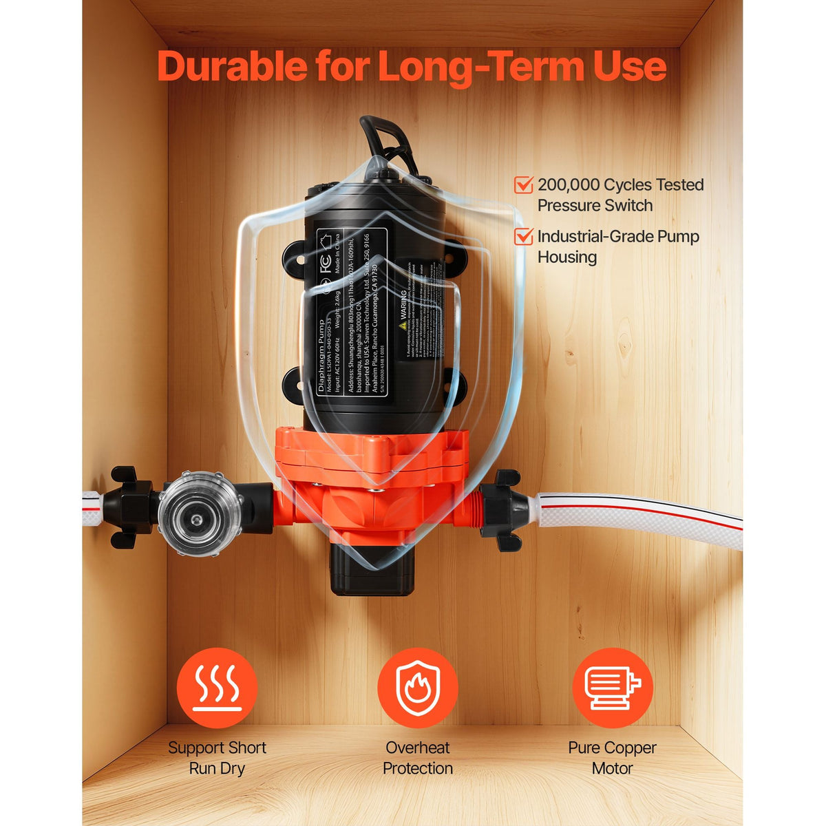 Water Pressure Pump, 110V AC 4 GPM, 3-Chamber On Demand Electric Diaphragm Water Transfer Pump, 45 PSI Max Pressure, Automatic Pressure Switch, for Home Kitchen Garden Irrigation Car Washing