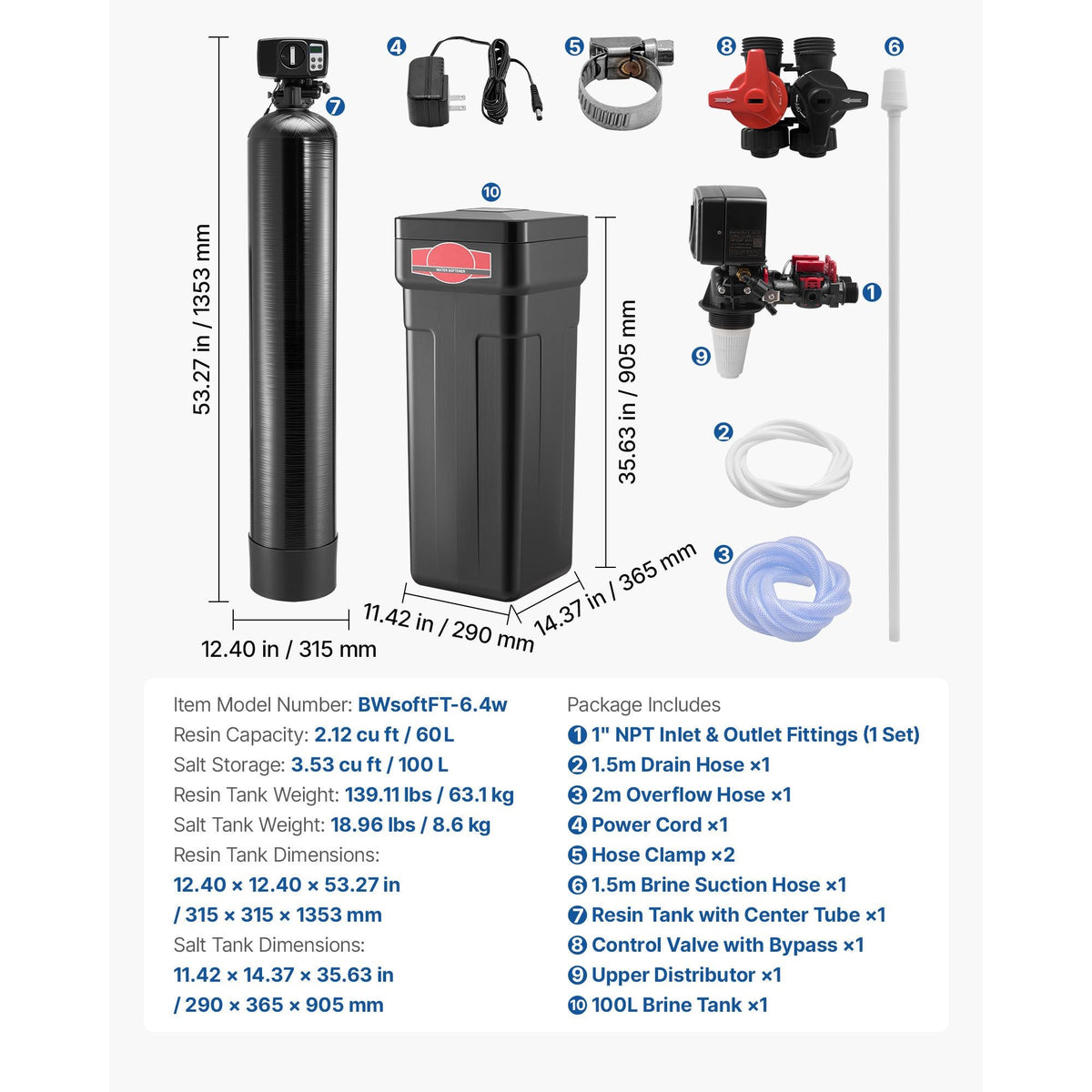 Water Softener, 64,000 Grains Whole House Water Softener System, with Automatic Digital Control Head, Bypass Valve, Reduce Hardness and Minerals, Improve Water Quality, for 5-6 Bathrooms