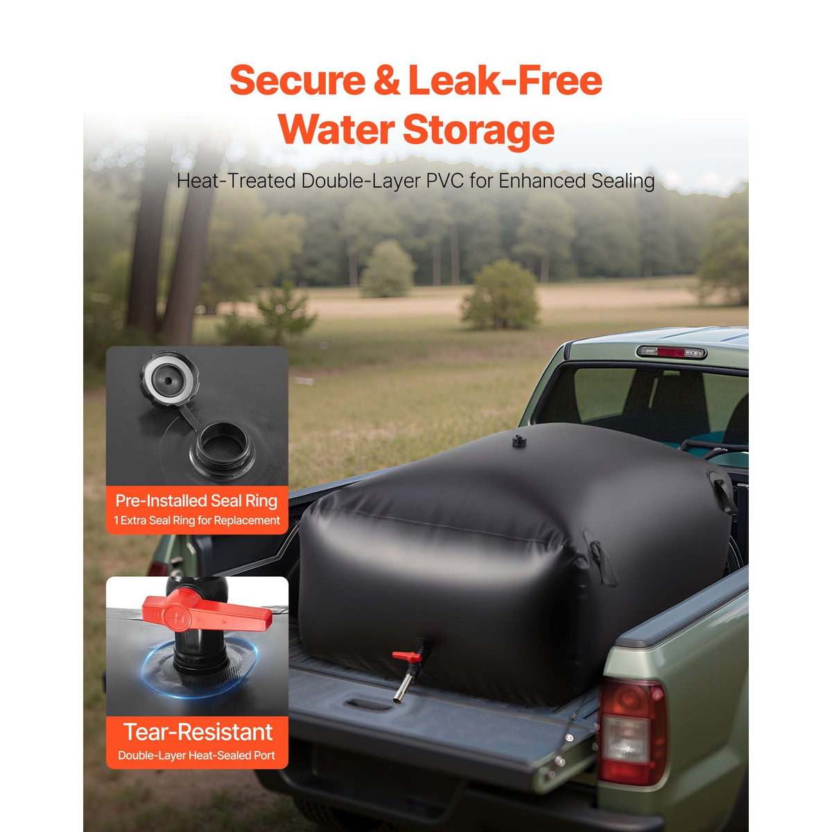 Water Storage Bladder 142.7 Gallon Large Capacity Water Bag, Portable & Collapsible Soft Waters Container, Leakproof & Tear-Resistant PVC Emergency Waters Storage Tank for RV Truck & Outdoor Use