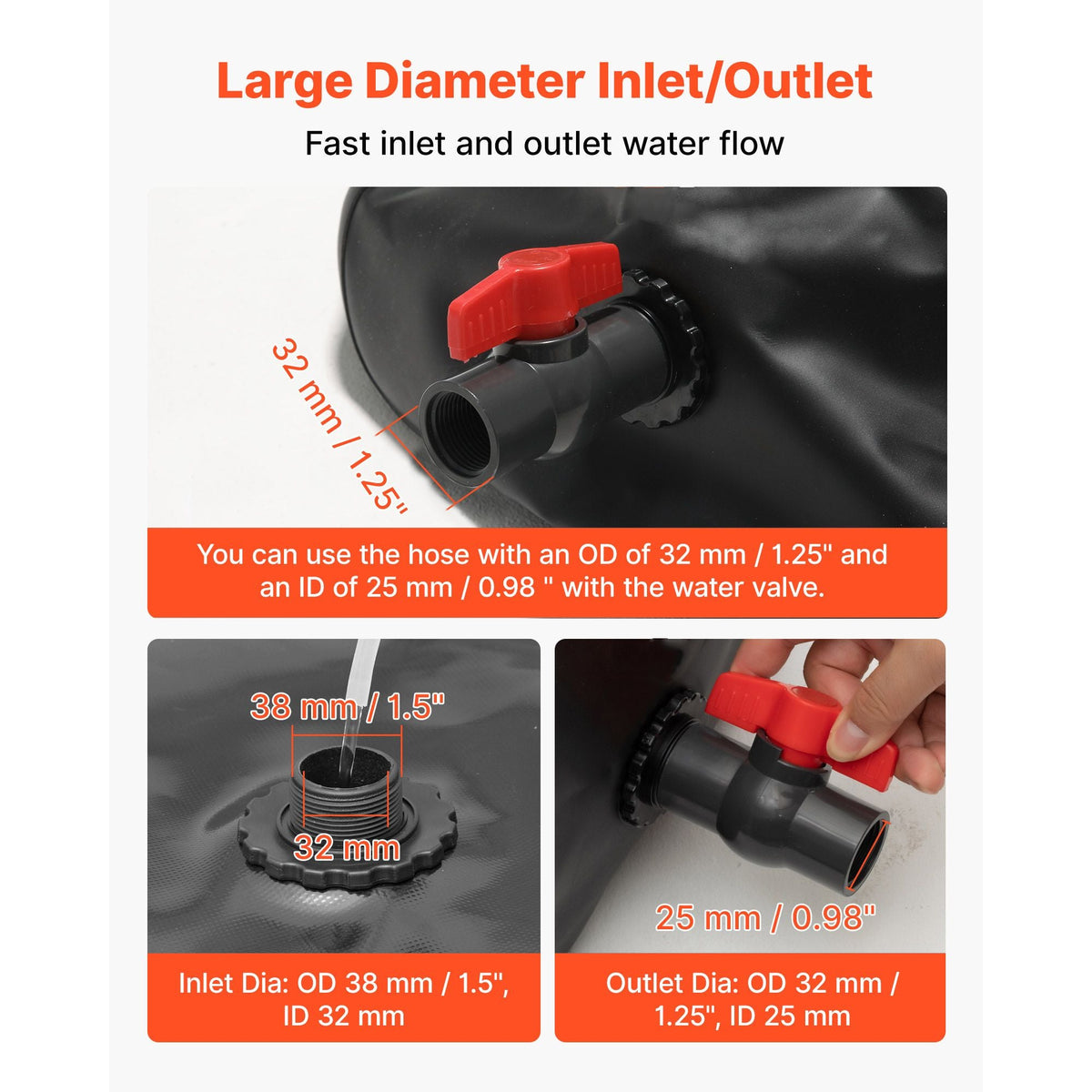 Water Storage Bladder, 264 Gallon (1000L) Water Storage Container Tank, 1000D PVC Large Capacity Soft Bag Bladder, Collapsible Portable for Garden Irrigation, Camping, RV, Emergency Use - Black