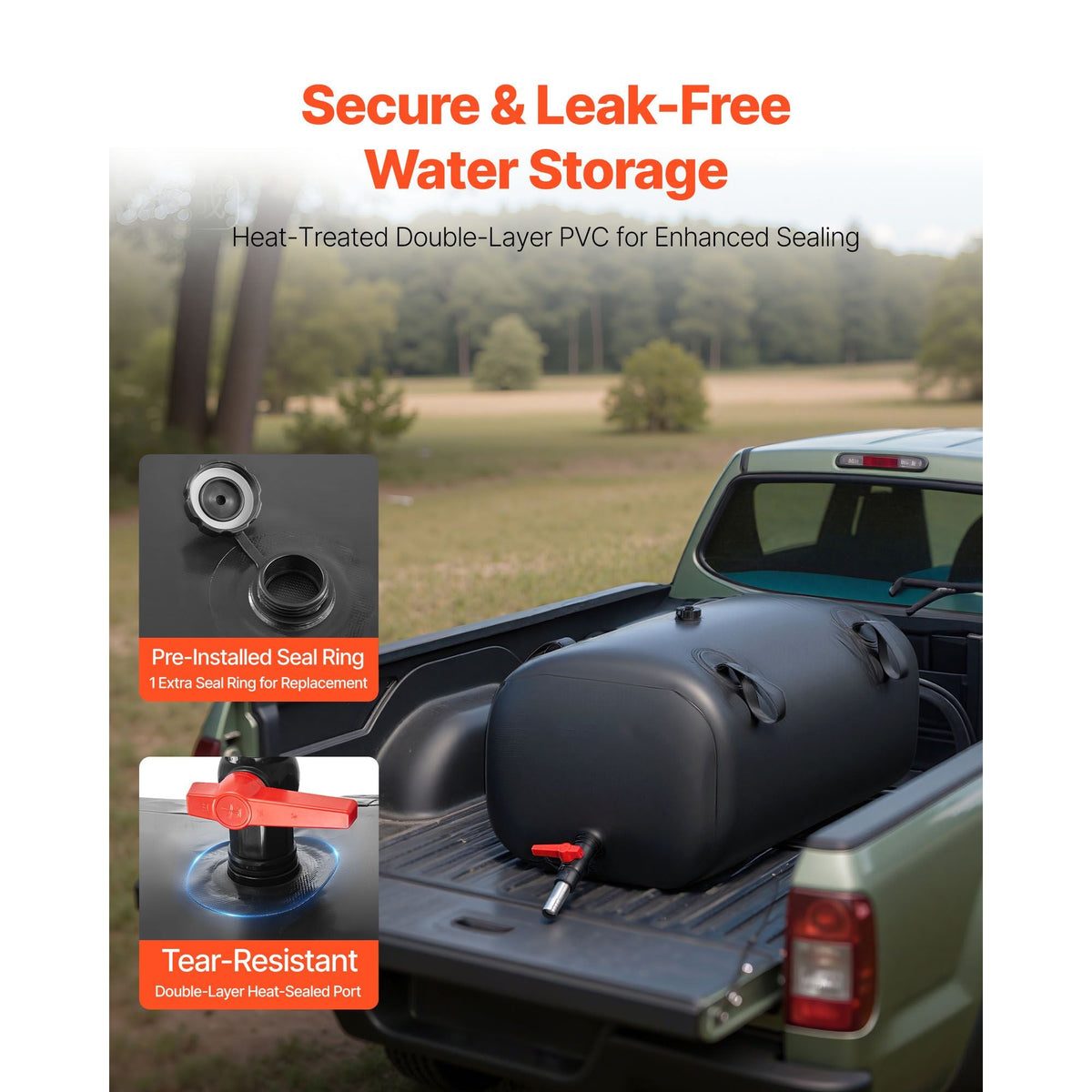 Water Storage Bladder, 30 Gal Collapsible Water Storage Bag, Wear-Resistant 1000D PVC Soft Waters Bag, Leakproof Camping Tank Containers for Garden Irrigation RV Emergency Use, Black
