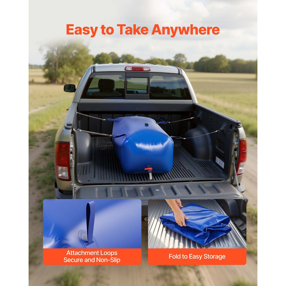 Water Storage Bladder 63.4 Gallon Large Capacity Water Bag, Portable & Collapsible Soft Waters Container, Leakproof & Tear-Resistant PVC Emergency Waters Storage Tank for RV Truck & Outdoor Use