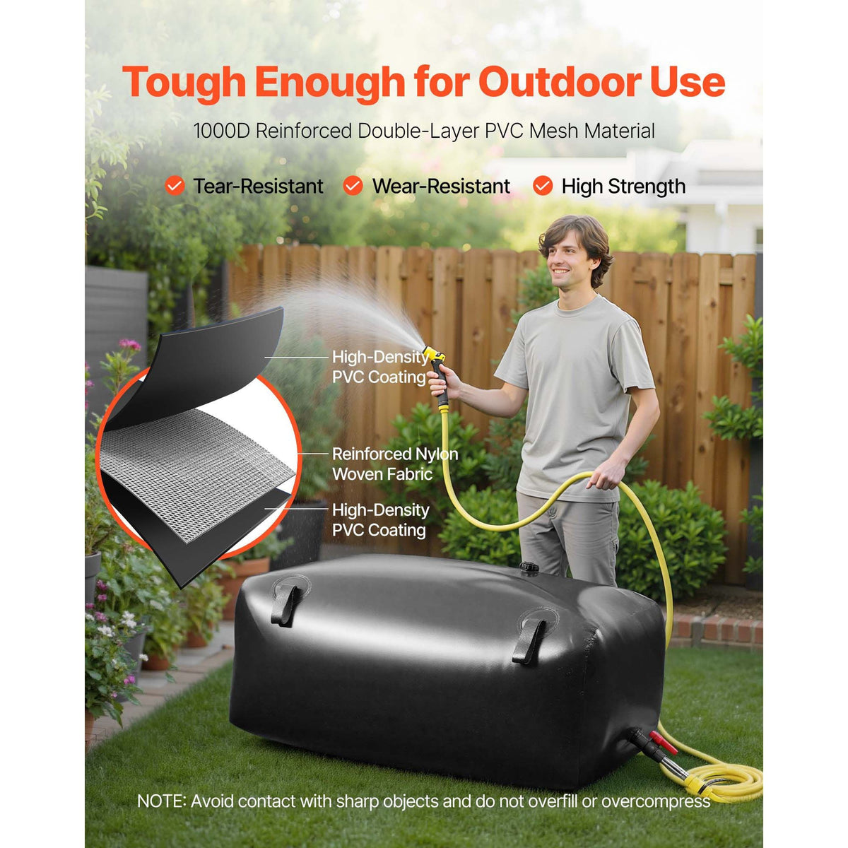 Water Storage Bladder, 87.2 Gal Collapsible Water Storage Bag, Wear-Resistant 1000D PVC Soft Waters Bag, Leakproof Camping Tank Containers for Garden Irrigation RV Emergency Use, Black
