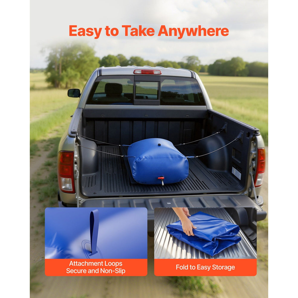 Water Storage Bladder, 87.2 Gal Collapsible Water Storage Bag, Wear-Resistant 1000D PVC Soft Waters Bag, Leakproof Camping Tank Containers for Garden Irrigation RV Emergency Use, Blue