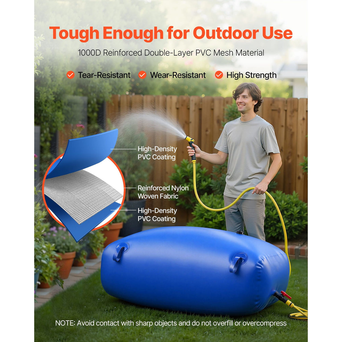 Water Storage Bladder, 87.2 Gal Collapsible Water Storage Bag, Wear-Resistant 1000D PVC Soft Waters Bag, Leakproof Camping Tank Containers for Garden Irrigation RV Emergency Use, Blue