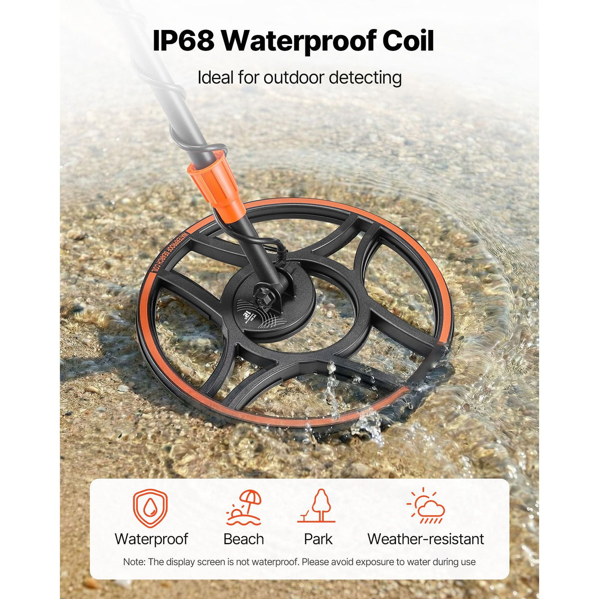 Waterproof Metal Detector, 12", Professional High Accuracy Gold Detector for Adults, with Display, Wireless Headphones, 7 Modes, Adjustable Length, for Detecting Gold Treasure Hunting, IP68