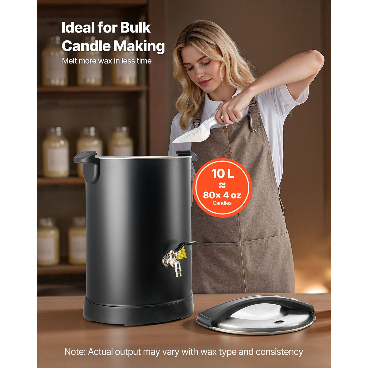 Wax Melter for Candle Making, 10.6 Qts, Fast and Even Heating, with Easy Pour Spout and Temp Digital Display, Hourglass Base for Non-Stick Smooth Flow, Wax Melting Pot for Making Candles Soaps