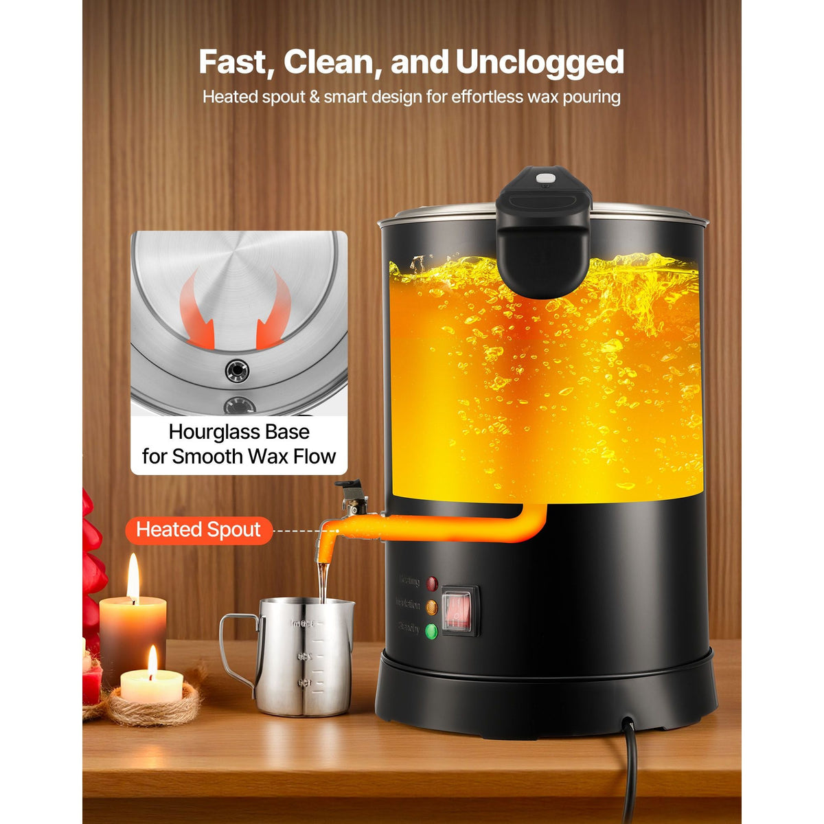 Wax Melter for Candle Making, 10.6 Qts, Fast and Even Heating, with Easy Pour Spout and Temperature Control, Hourglass Base for Non-Stick Smooth Flow, Wax Melting Pot for Making Candles Soaps