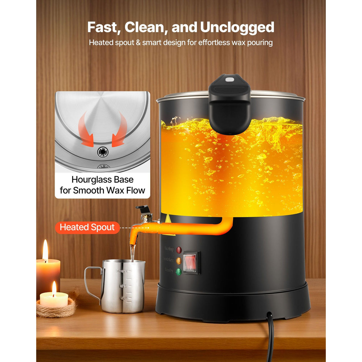 Wax Melter for Candle Making, 8.5 Qts, Fast and Even Heating, with Easy Pour Spout and Temperature Control, Hourglass Base for Non-Stick Smooth Flow, Wax Melting Pot for Making Candles Soaps