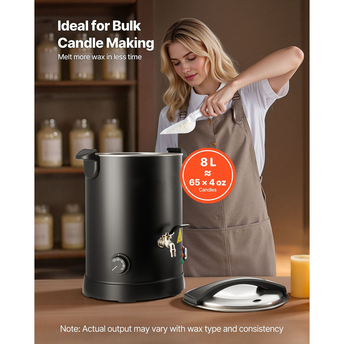 Wax Melter for Candle Making, 8.5 Qts, Fast and Even Heating, with Easy Pour Spout and Temperature Control, Hourglass Base for Non-Stick Smooth Flow, Wax Melting Pot for Making Candles Soaps