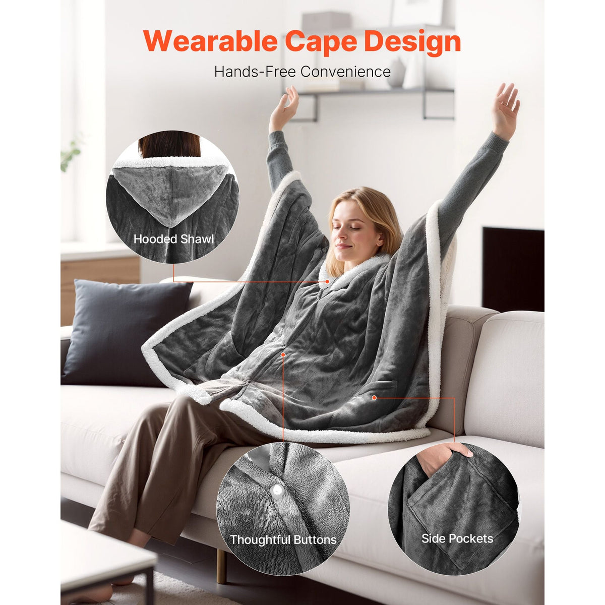 Wearable Heated Throw Blanket Electric Shawl, Portable Robe Blanket Hoodie for Women, 5 Heating Levels, 3H Auto Shut-Off, Overheat Protection,Winter for Adult Mom Girlfriend,Machine Washable
