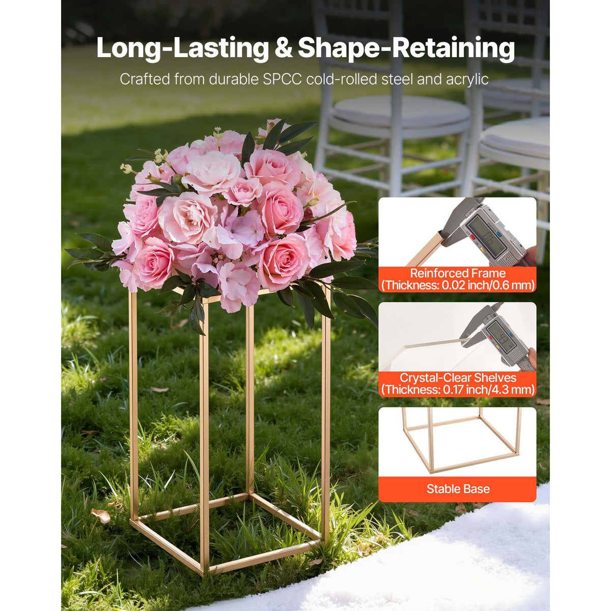 Wedding Flower Stand, 10PCS 15.75-inch Column Flower Stand, Floral Stands with Acrylic Laminate, Gold Rectangular Floral Display Rack for Wedding, Party, Birthday, Home, Gold Centerpiece Stands