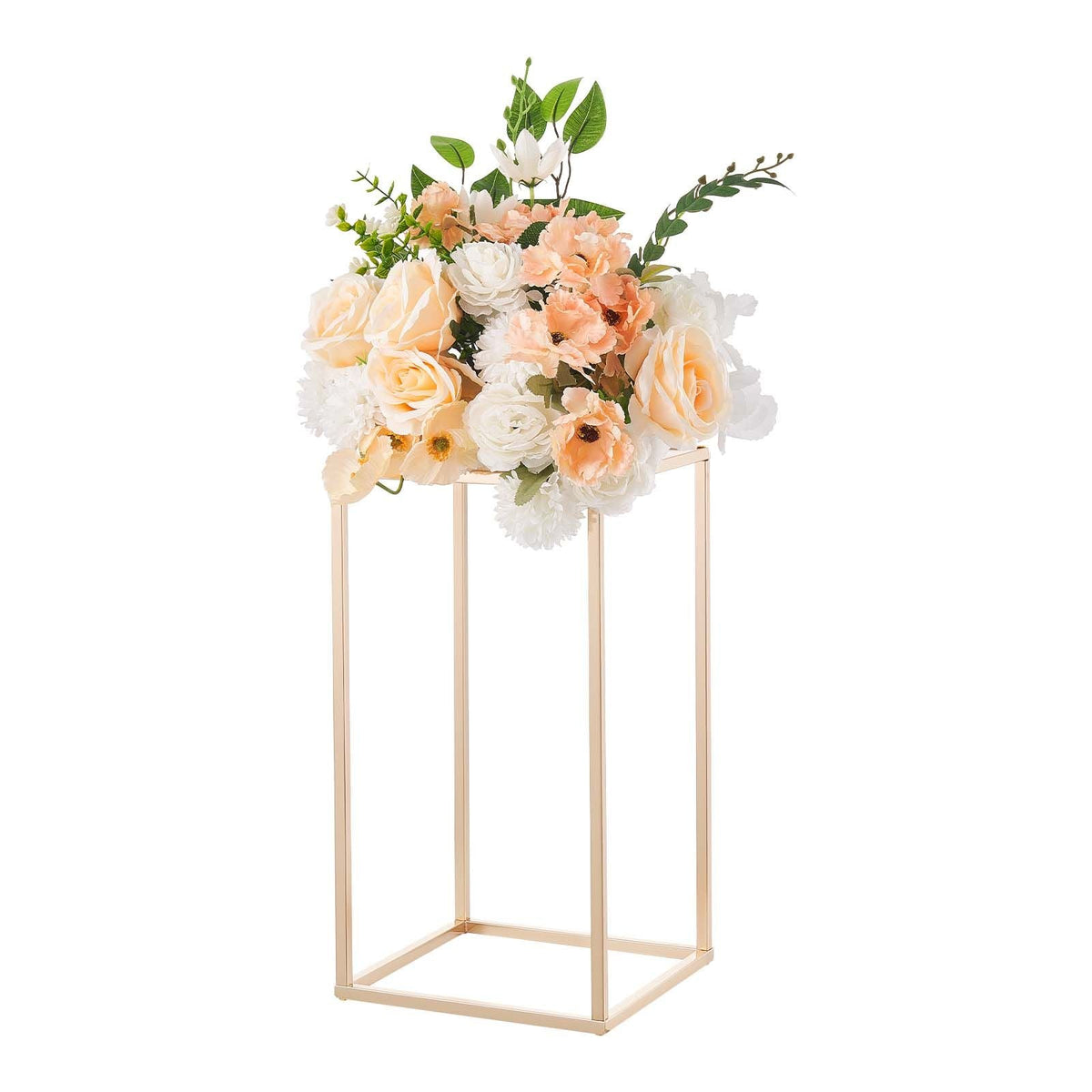 Wedding Flower Stand, 10PCS 15.75-inch Column Flower Stand, Floral Stands with Acrylic Laminate, Gold Rectangular Floral Display Rack for Wedding, Party, Birthday, Home, Gold Centerpiece Stands