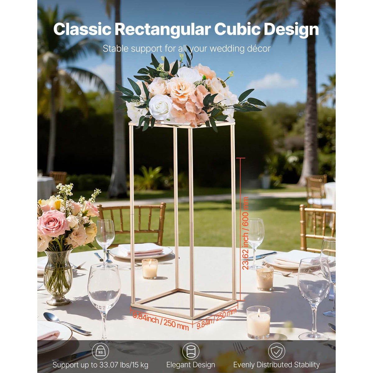 Wedding Flower Stand, 10PCS 23.62-inch Column Flower Stand, Floral Stands with Acrylic Laminate, Gold Rectangular Floral Display Rack for Wedding, Party, Birthday, Home, Gold Centerpiece Stands