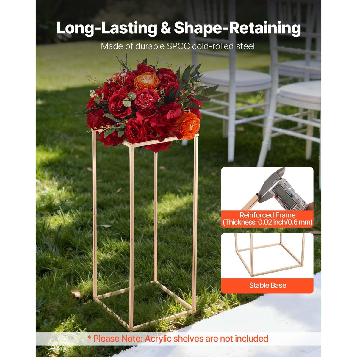 Wedding Flower Stand, 10PCS 23.62-inch Column Flower Stand, Floral Stands with Hidden Screw, Rectangular Cubic Floral Display Rack for Wedding, Party, Birthday, Home, Gold Centerpiece Stands