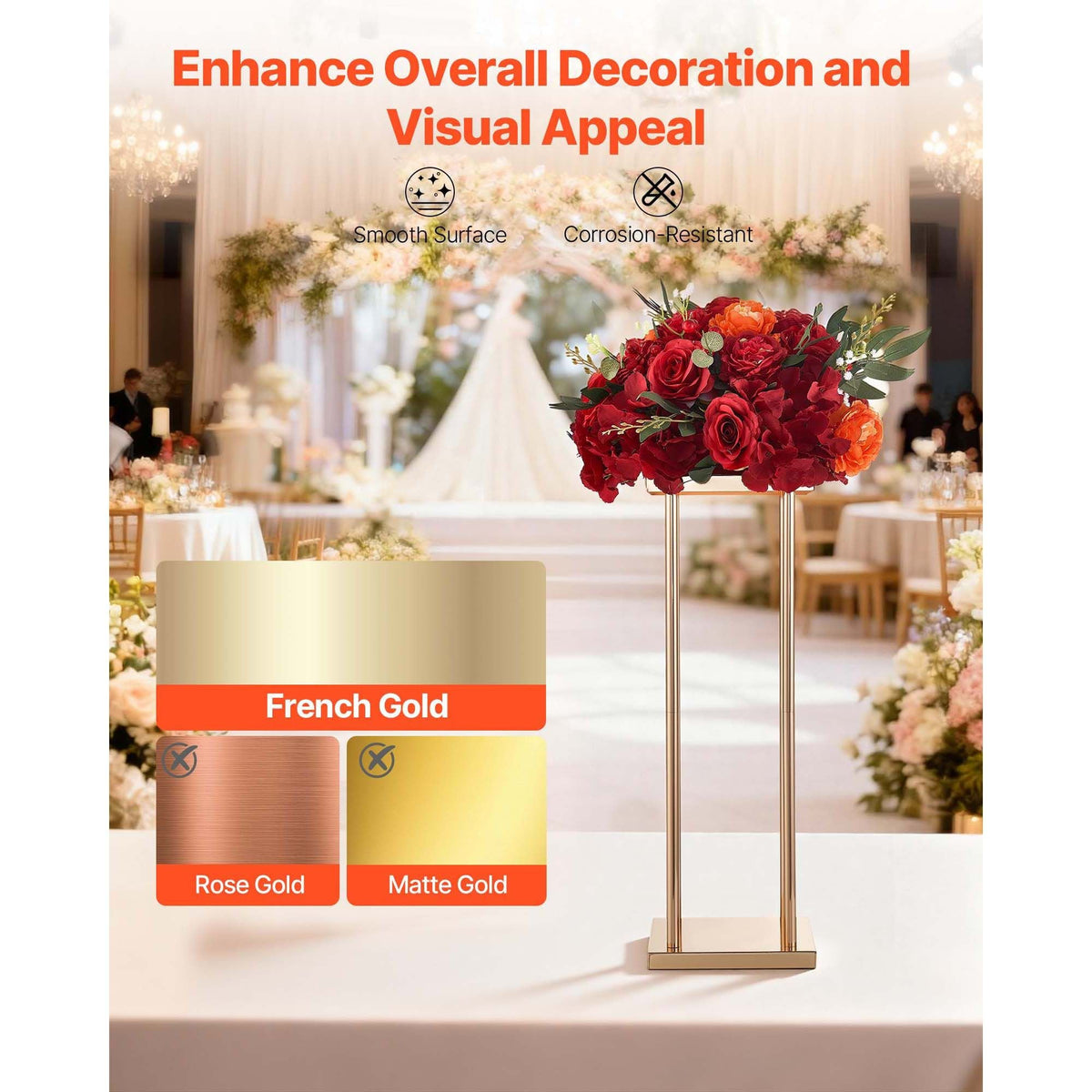 Wedding Flower Stand, 10PCS 23.62-inch Column Flower Stand, Floral Stands with Metal Laminate, Cylindrical Cubic Floral Display Rack for Wedding, Party, Birthday, Home, Gold Centerpiece Stands