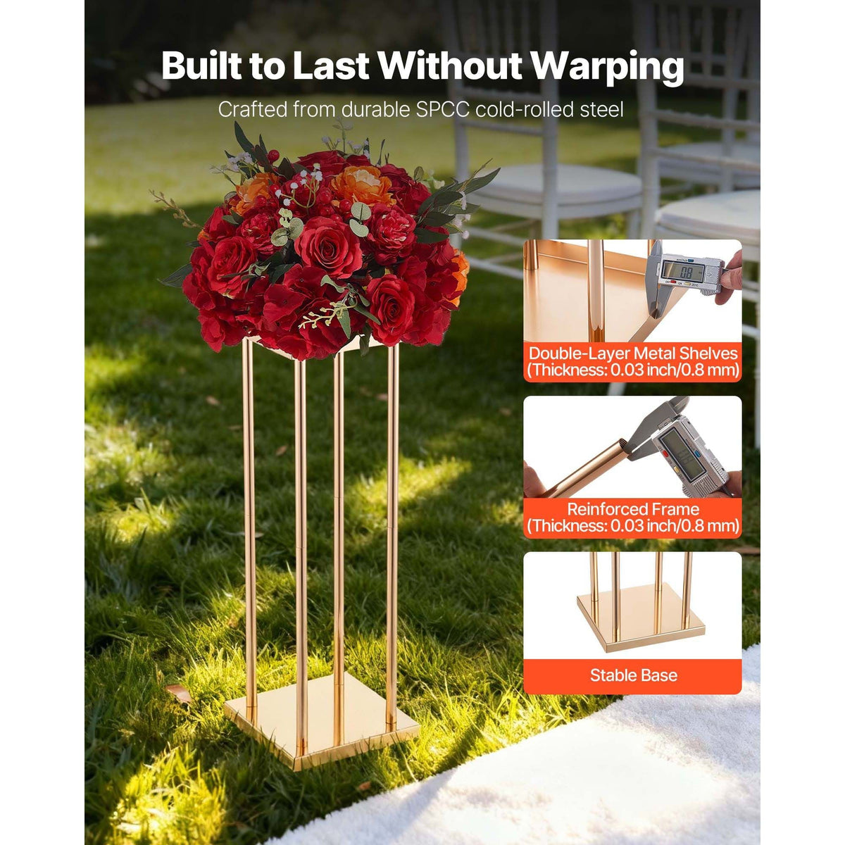 Wedding Flower Stand, 10PCS 23.62-inch Column Flower Stand, Floral Stands with Metal Laminate, Cylindrical Cubic Floral Display Rack for Wedding, Party, Birthday, Home, Gold Centerpiece Stands