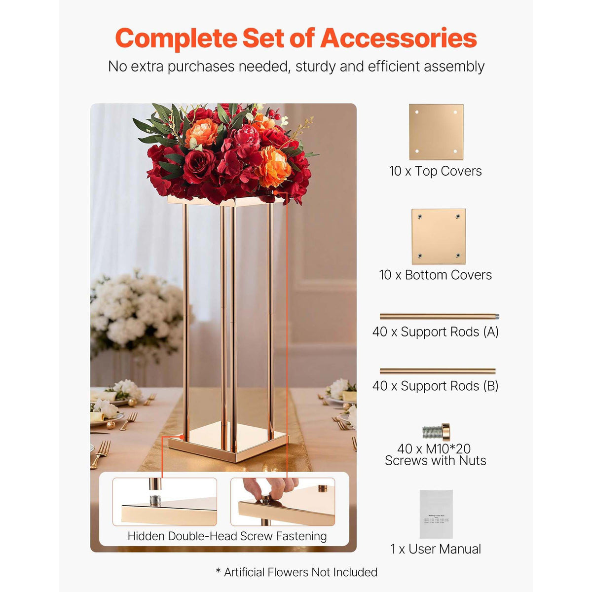 Wedding Flower Stand, 10PCS 23.62-inch Column Flower Stand, Floral Stands with Metal Laminate, Cylindrical Cubic Floral Display Rack for Wedding, Party, Birthday, Home, Gold Centerpiece Stands