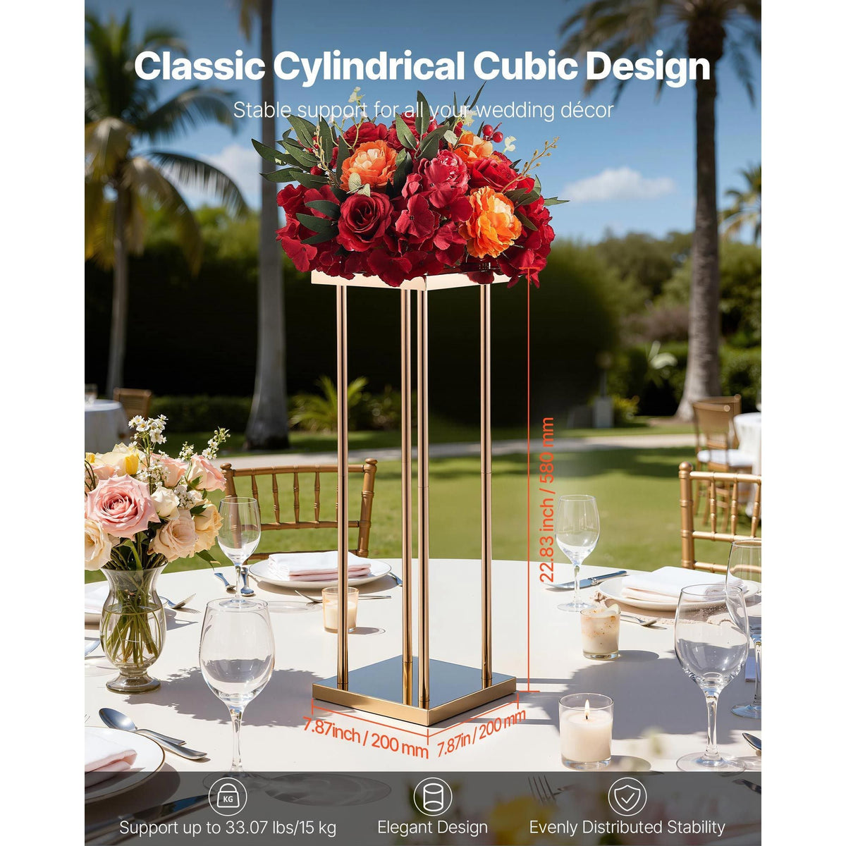 Wedding Flower Stand, 10PCS 23.62-inch Column Flower Stand, Floral Stands with Metal Laminate, Cylindrical Cubic Floral Display Rack for Wedding, Party, Birthday, Home, Gold Centerpiece Stands
