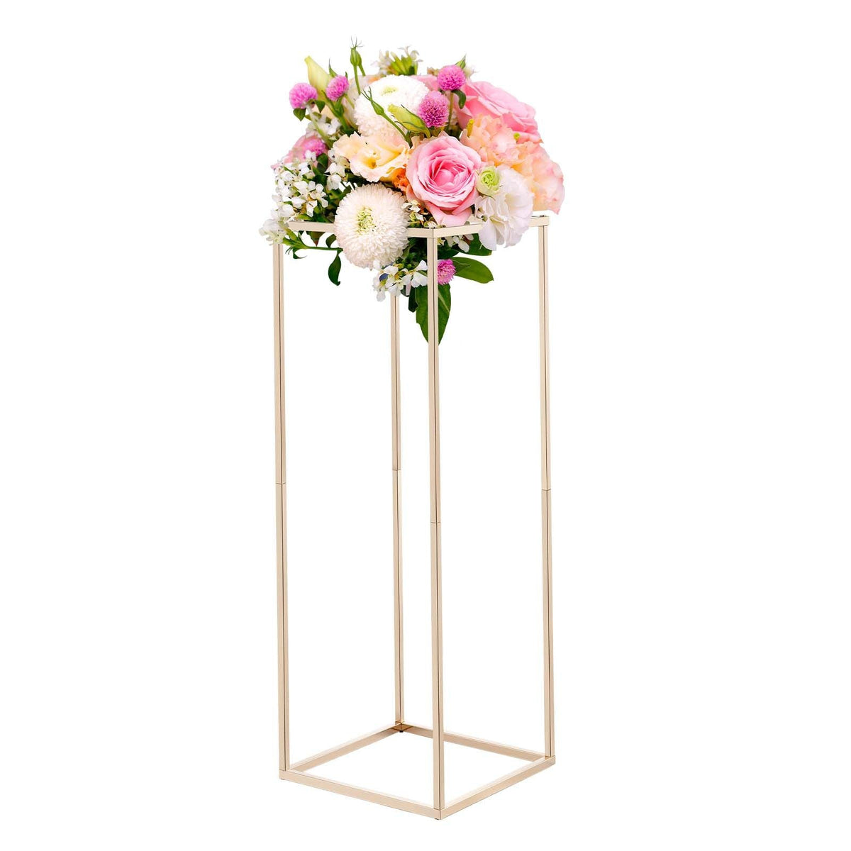 Wedding Flower Stand, 10PCS 31.5-inch Column Flower Stand, Floral Stands with Hidden Screw, Rectangular Cubic Floral Display Rack for Wedding, Party, Birthday, Home, Gold Centerpiece Stands