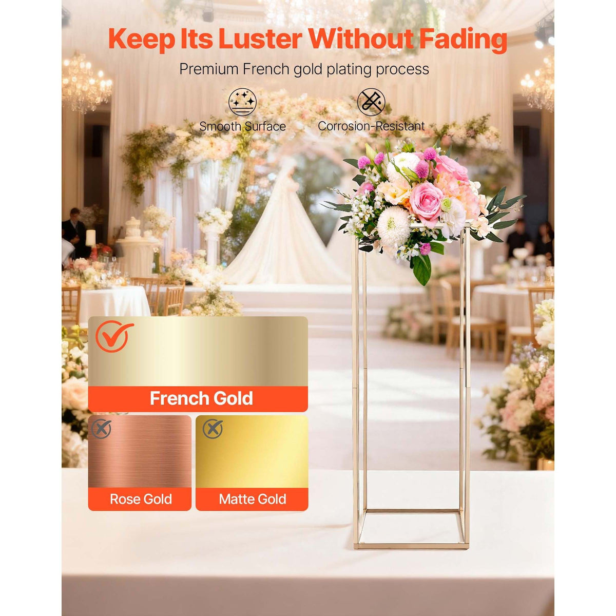 Wedding Flower Stand, 10PCS 31.5-inch Column Flower Stand, Floral Stands with Hidden Screw, Rectangular Cubic Floral Display Rack for Wedding, Party, Birthday, Home, Gold Centerpiece Stands