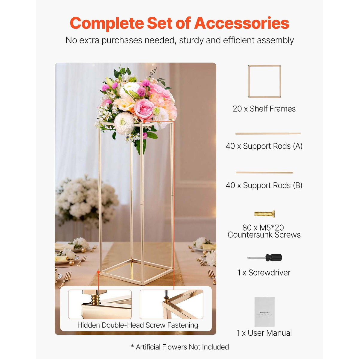 Wedding Flower Stand, 10PCS 31.5-inch Column Flower Stand, Floral Stands with Hidden Screw, Rectangular Cubic Floral Display Rack for Wedding, Party, Birthday, Home, Gold Centerpiece Stands