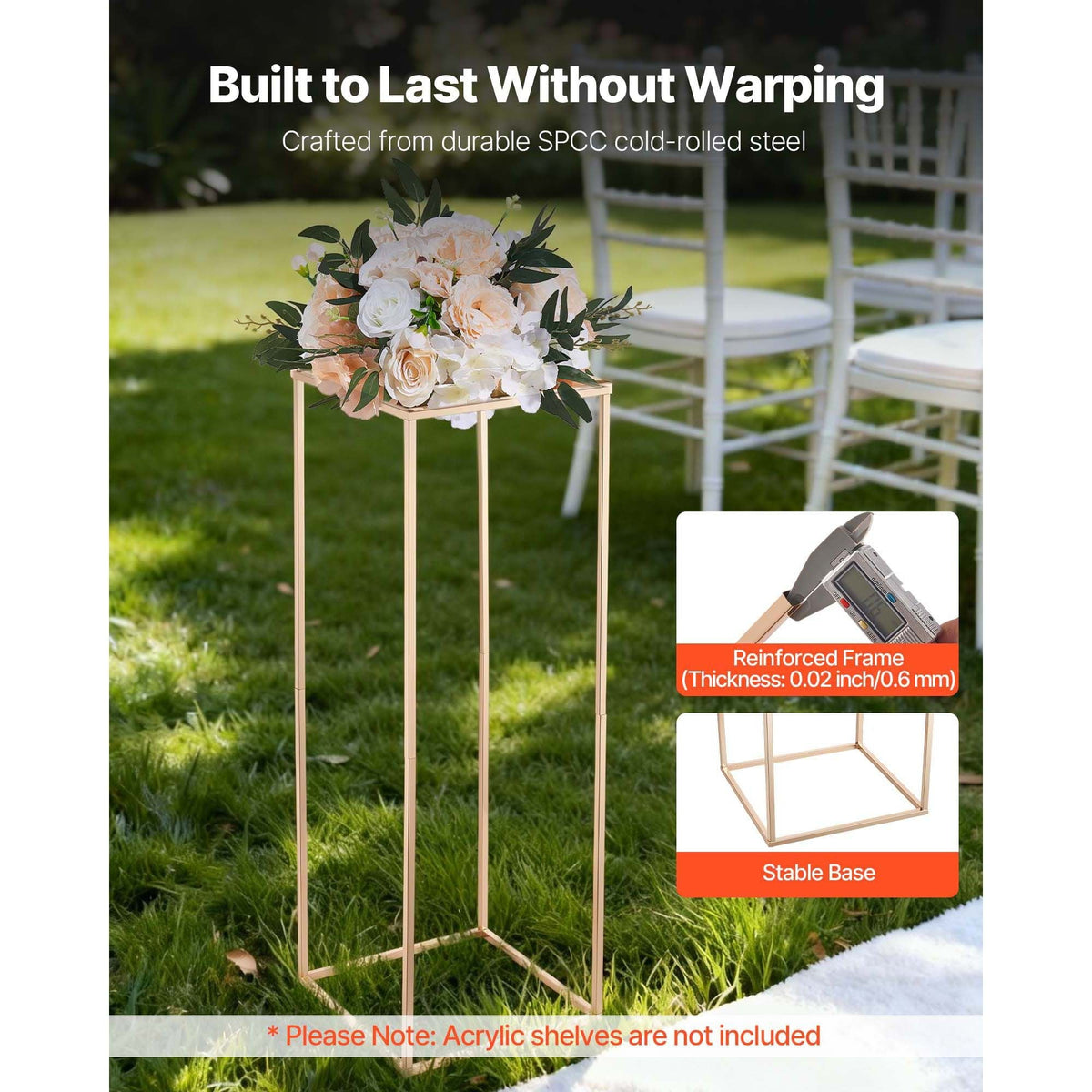 Wedding Flower Stand, 10PCS 31.5-inch Column Flower Stand, Floral Stands with Hidden Screw, Rectangular Cubic Floral Display Rack for Wedding, Party, Birthday, Home, Gold Centerpiece Stands