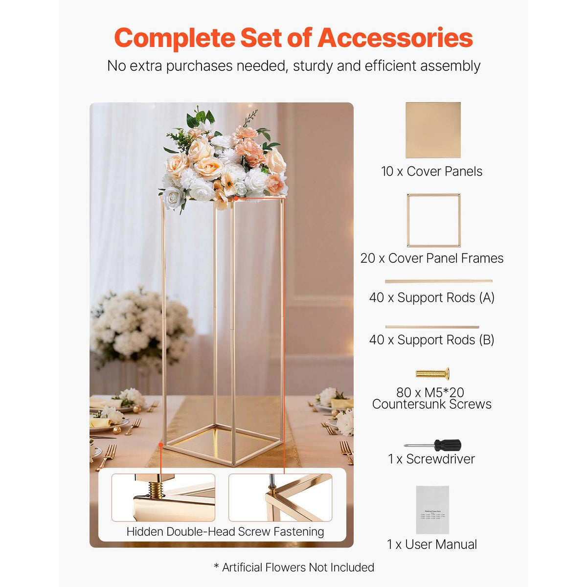 Wedding Flower Stand, 10PCS 31.5-inch Column Flower Stand, Floral Stands with Metal Laminate, Gold Rectangular Floral Display Rack for Wedding, Party, Birthday, Home, Gold Centerpiece Stands