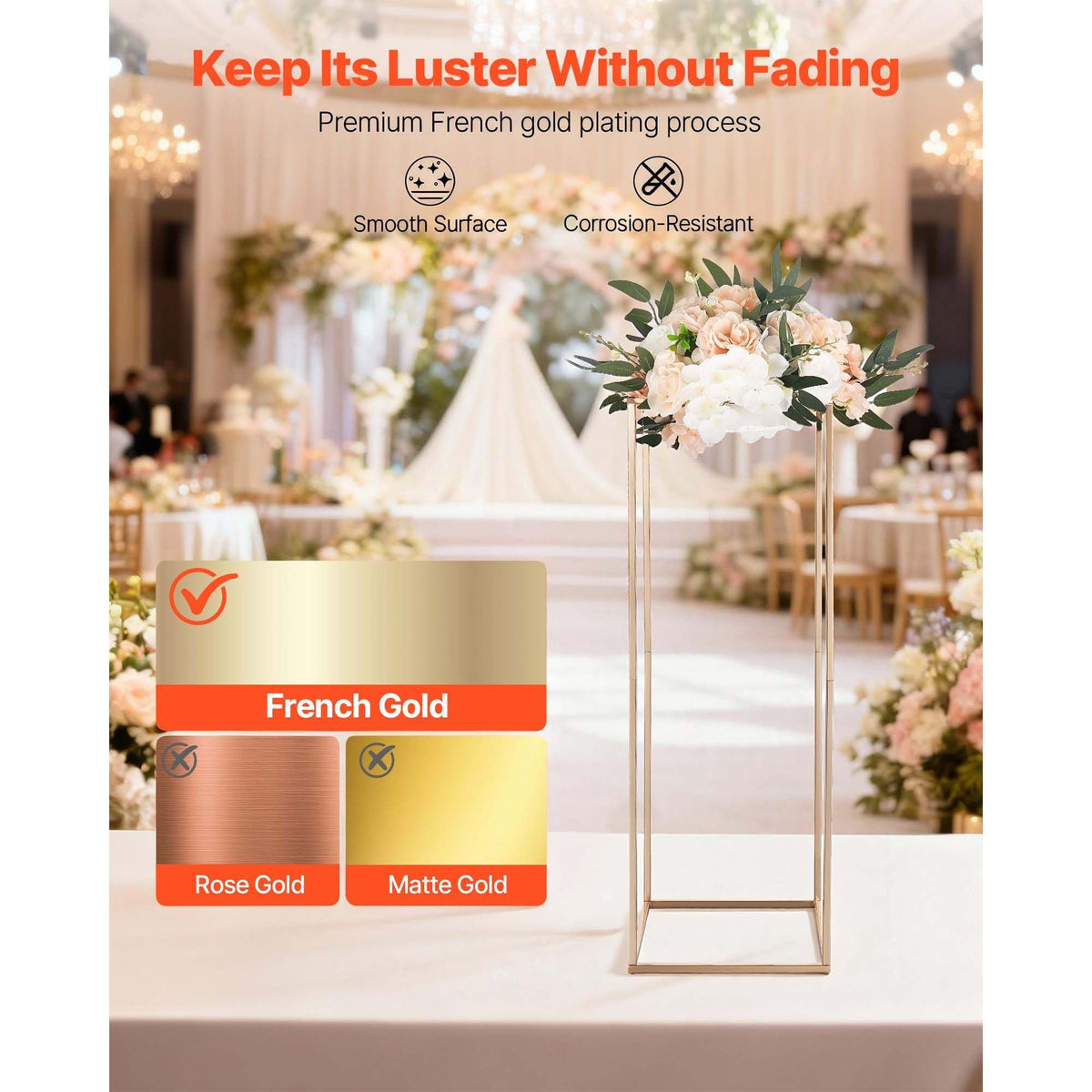 Wedding Flower Stand, 10PCS 31.5-inch Column Flower Stand, Floral Stands with Metal Laminate, Gold Rectangular Floral Display Rack for Wedding, Party, Birthday, Home, Gold Centerpiece Stands
