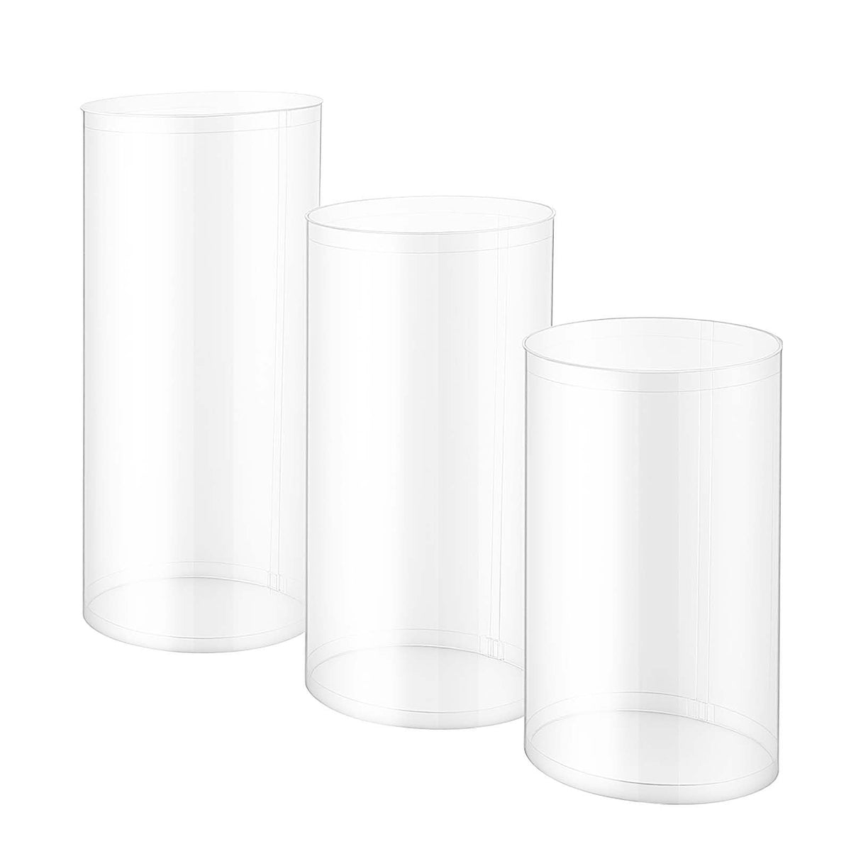 Wedding Flower Stand, 3PCS 23.62/29.53/35.43 inch Round Cylinder Plinth, Clear Pedestal Stand with Transparent Acrylic Lid, Cylindrical Pedestal Stands for Wedding, Party, Birthday, Art Decor